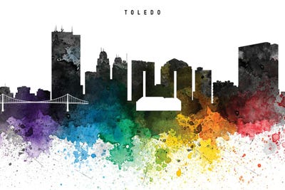 Toledo Skyline, Rainbow Style by WallDecorAddict framed canvas print