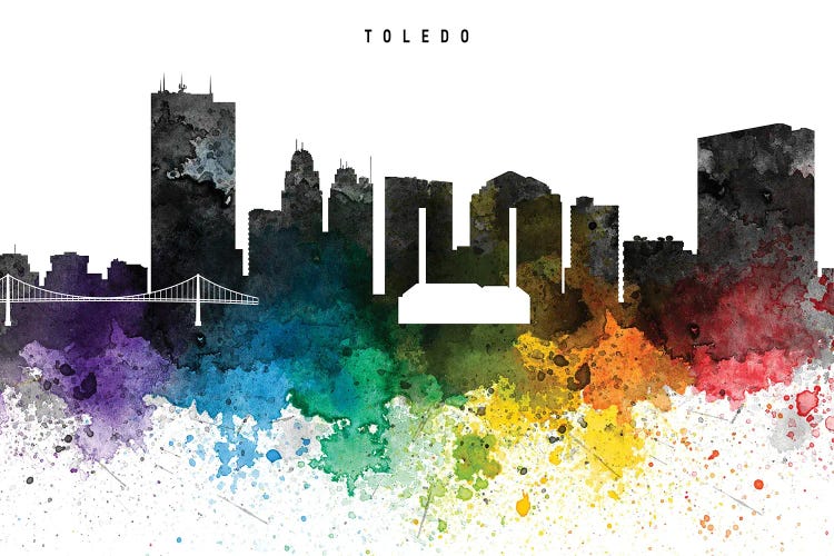 Toledo Skyline, Rainbow Style by WallDecorAddict wall art