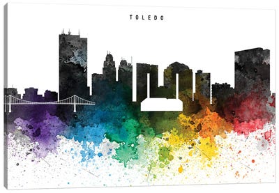 Toledo Skyline, Rainbow Style Canvas Art Print - Ohio Art
