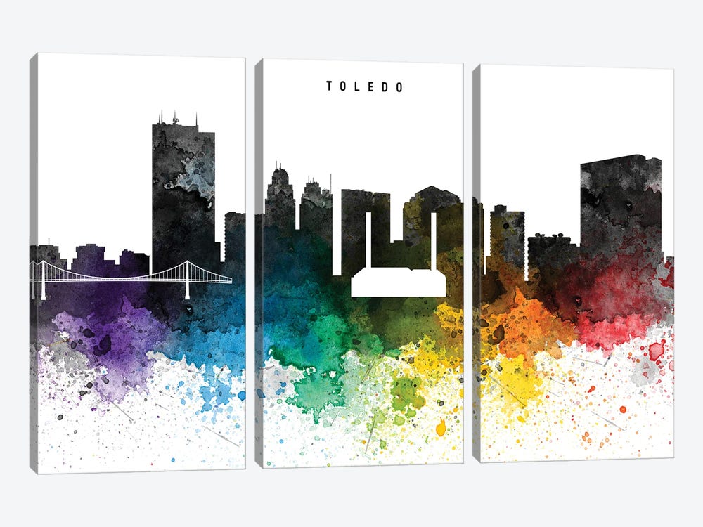 Toledo Skyline, Rainbow Style by WallDecorAddict 3-piece Art Print