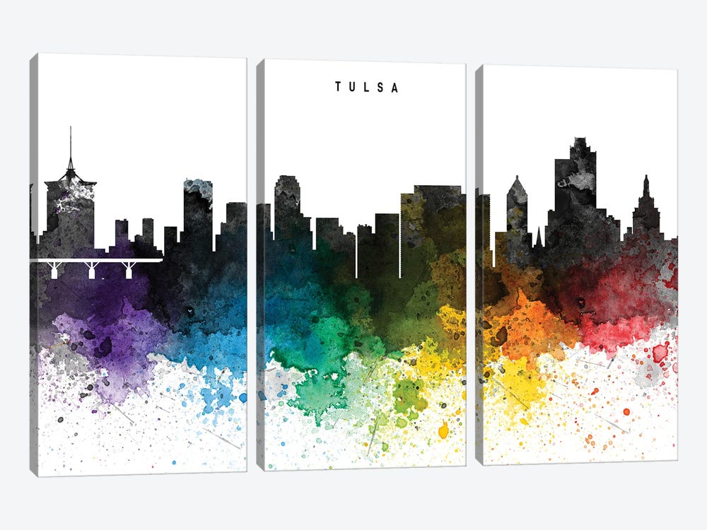 Tulsa Skyline, Rainbow Style by WallDecorAddict 3-piece Canvas Wall Art