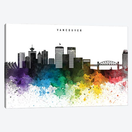 Vancouver Skyline, Rainbow Style Canvas Print #WDA2558} by WallDecorAddict Canvas Artwork