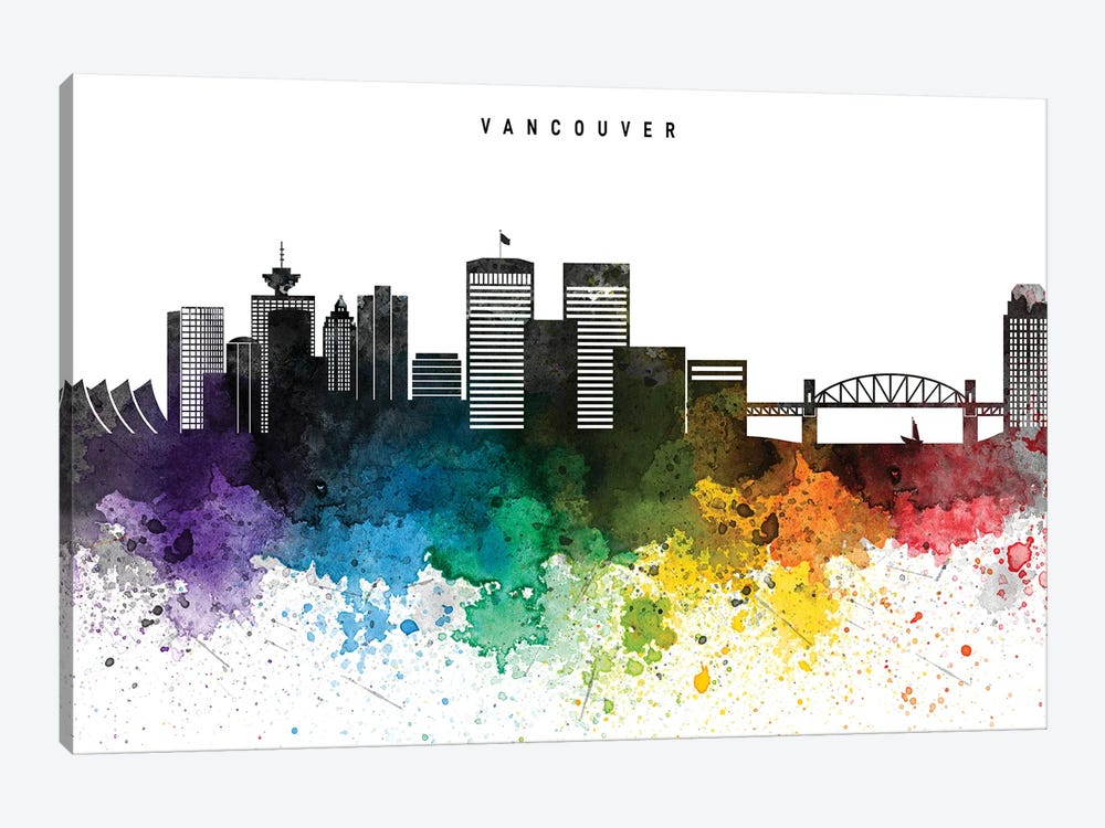 Vancouver Skyline, Rainbow Style by WallDecorAddict 1-piece Art Print