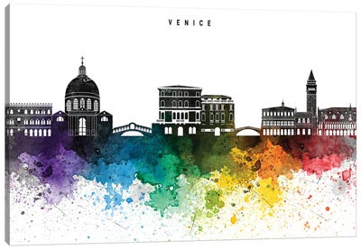 Venice Skyline, Rainbow Style Canvas Art Print - WallDecorAddict