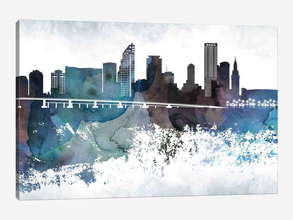 Miami Bluish Skylines by WallDecorAddict 1-piece Canvas Artwork