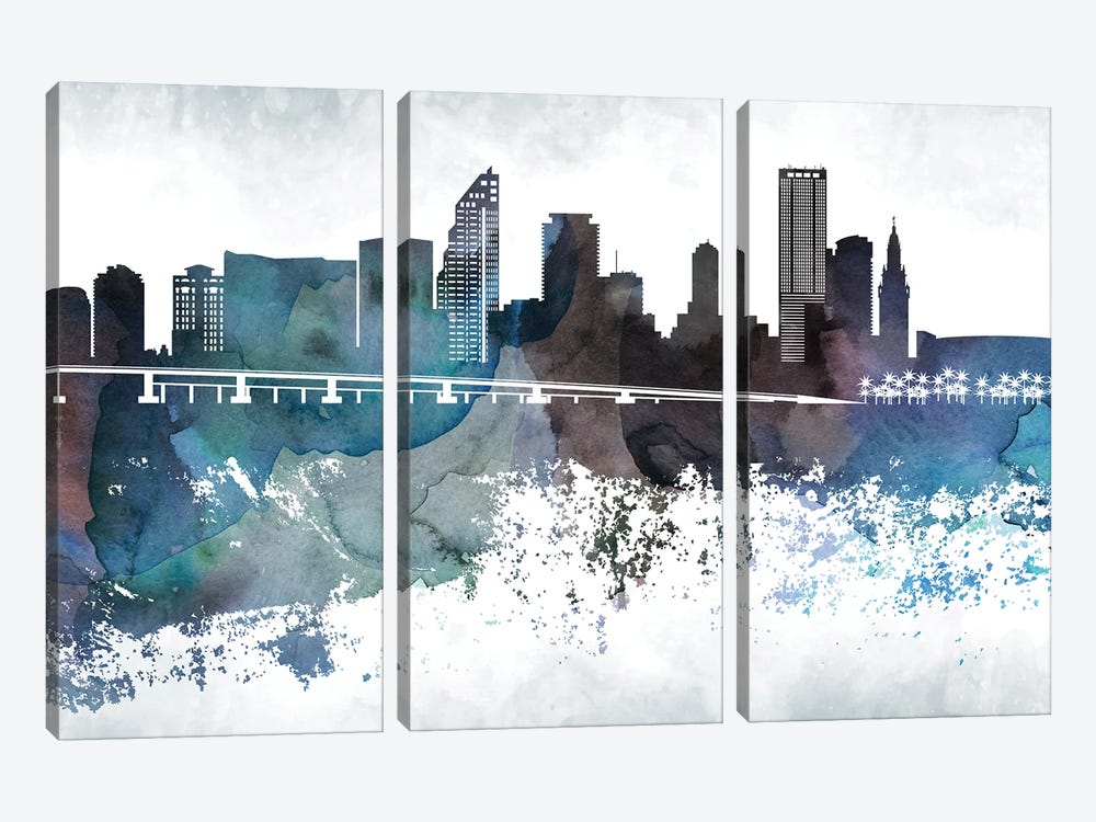 Miami Bluish Skylines by WallDecorAddict 3-piece Canvas Art