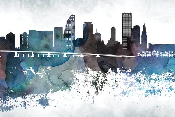 Miami Skylines: Miami Bluish Skylines by WallDecorAddict