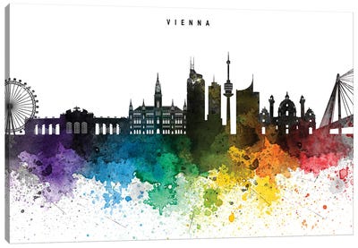 Vienna Skyline, Rainbow Style Canvas Art Print - Vienna