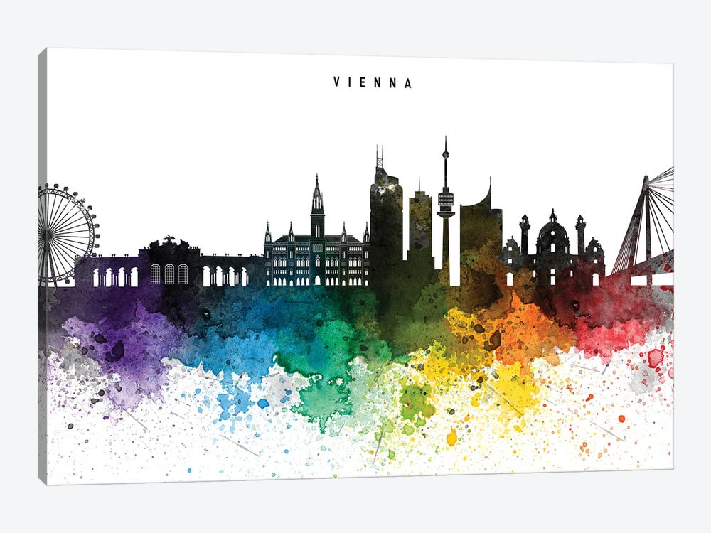 Vienna Skyline, Rainbow Style by WallDecorAddict 1-piece Canvas Art