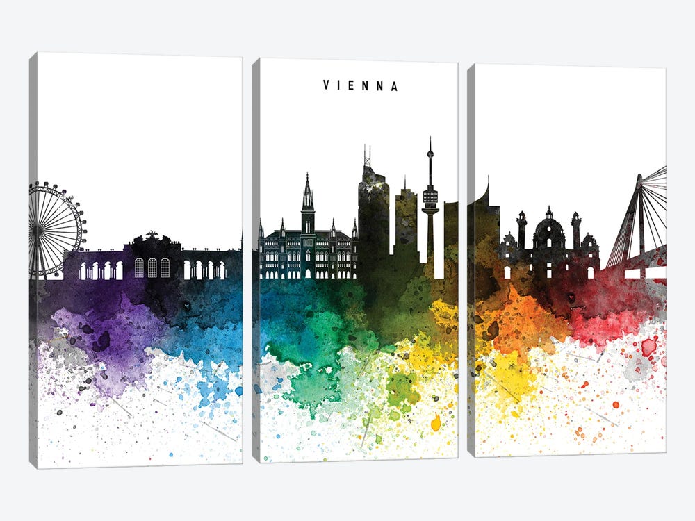Vienna Skyline, Rainbow Style by WallDecorAddict 3-piece Canvas Art