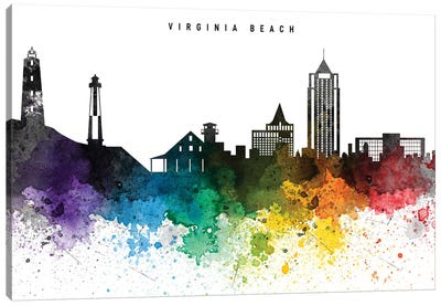 Virginia Beach Skyline, Rainbow Style Canvas Art Print - WallDecorAddict