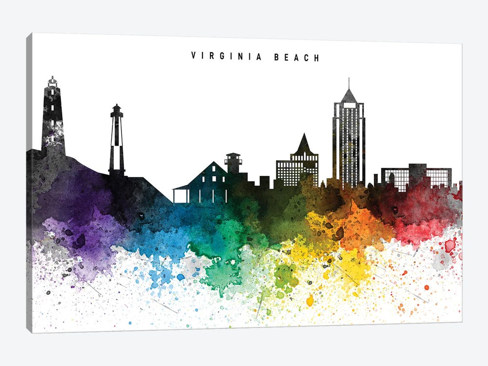Virginia Beach Skyline, Rainbow Style by WallDecorAddict 1-piece Canvas Print
