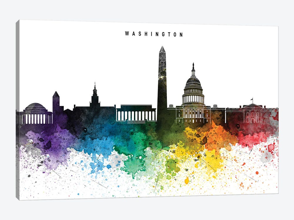 Washington Skyline, Rainbow Style by WallDecorAddict 1-piece Canvas Wall Art