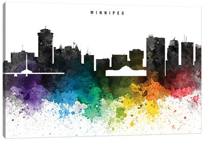 Winnipeg Skyline, Rainbow Style Canvas Art Print - WallDecorAddict