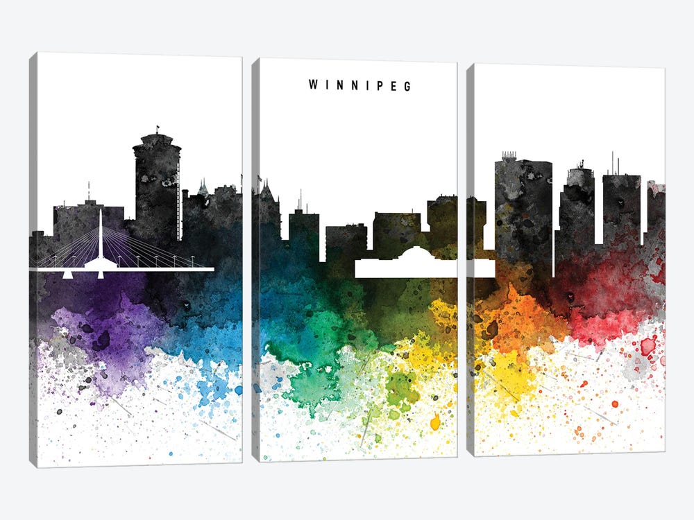 Winnipeg Skyline, Rainbow Style by WallDecorAddict 3-piece Art Print