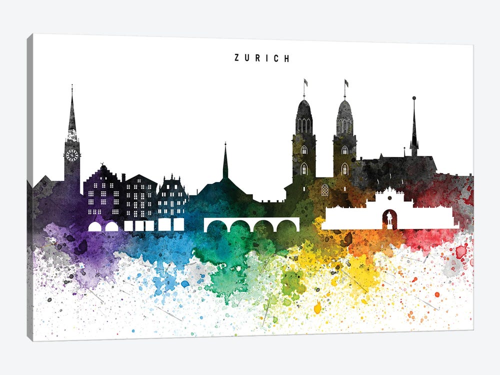 Zurich Skyline, Rainbow Style by WallDecorAddict 1-piece Canvas Artwork