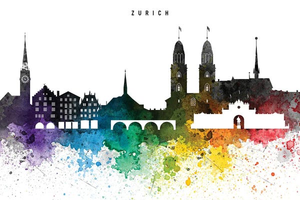 Zurich: Zurich Skyline, Rainbow Style by WallDecorAddict
