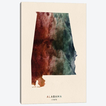 Alabama State Map Desert Style Canvas Print #WDA2565} by WallDecorAddict Canvas Artwork