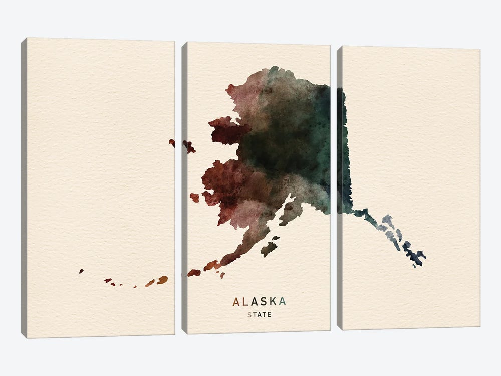 Alaska State Map Desert Style by WallDecorAddict 3-piece Canvas Artwork