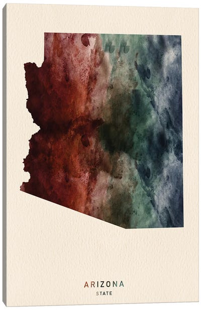 Arizona State Map Desert Style Canvas Art Print - WallDecorAddict