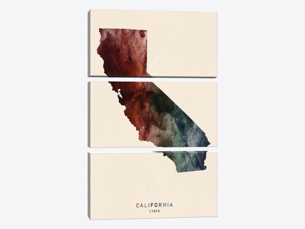 California State Map Desert Style by WallDecorAddict 3-piece Canvas Print
