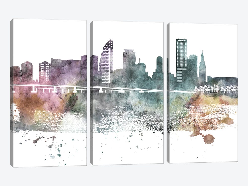 Miami Pastel Skylines by WallDecorAddict 3-piece Canvas Print