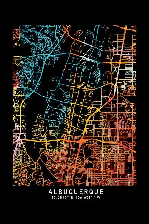 Albuquerque City Map, Shade Of Orange by WallDecorAddict wall art