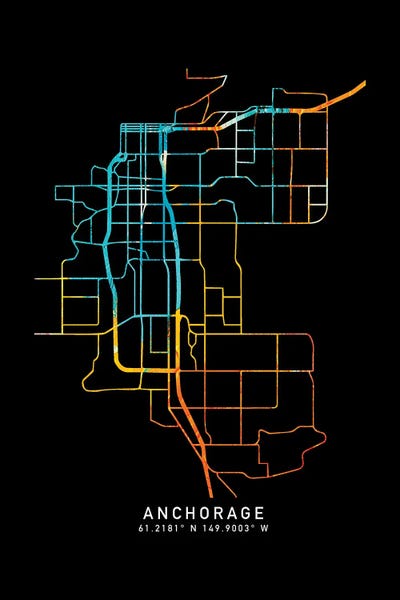 Alaska: Anchorage Alaska City Map, Shade Of Orange by WallDecorAddict