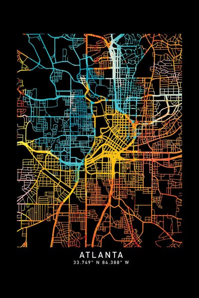 Atlanta Maps: Atlanta, GA, City Map, Shade Of Orange by WallDecorAddict