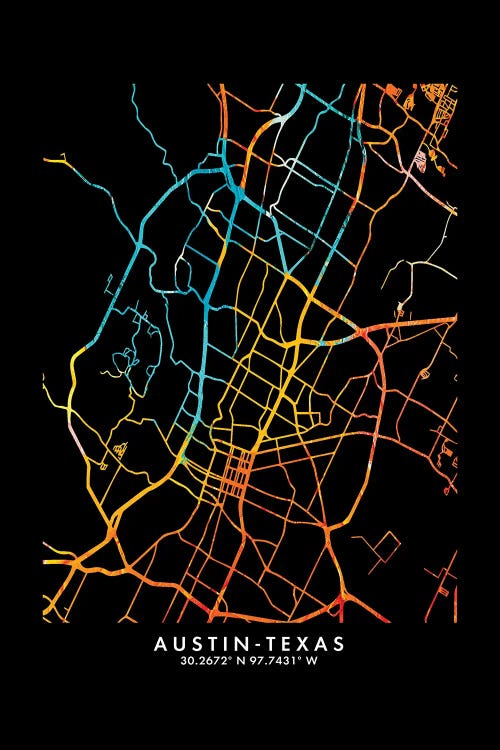 Austin-Texas City Map, Shade Of Orange by WallDecorAddict wall art