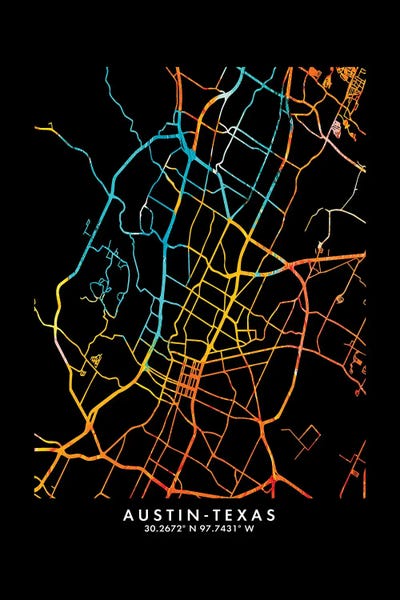 Austin-Texas City Map, Shade Of Orange