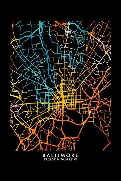 Maryland: Baltimore City Map, Shade Of Orange by WallDecorAddict