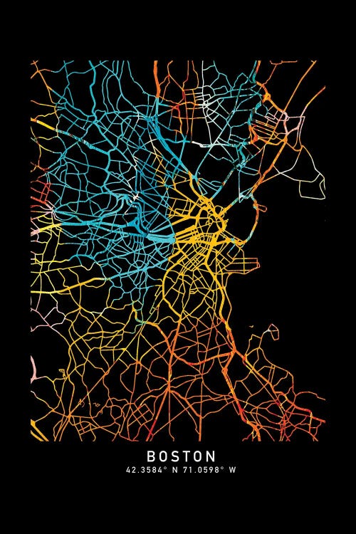 Boston Massachusetts City Map, Shade Of Orange