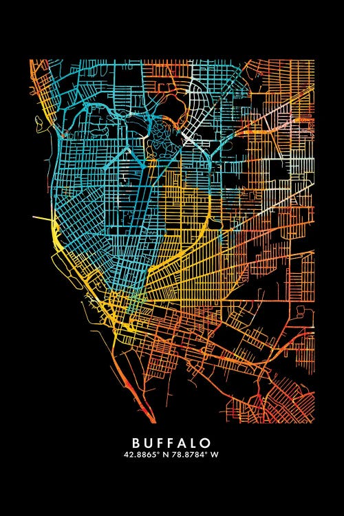 Buffalo City Map, Shade Of Orange by WallDecorAddict wall art