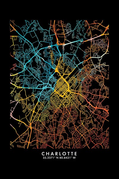 Charlotte Maps: Charlotte City Map, Shade Or Orange by WallDecorAddict