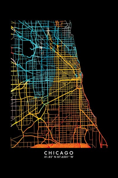 Chicago Maps: Chicago City Map, Shade Of Orange by WallDecorAddict