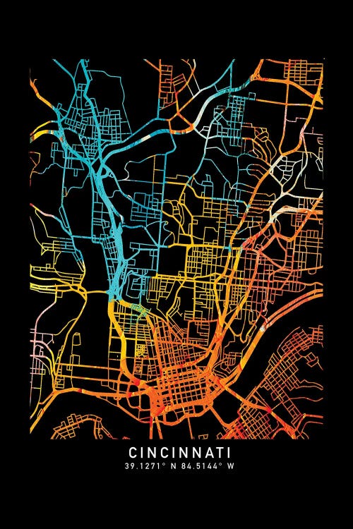 Cincinnati City Map, Shade Of Orange