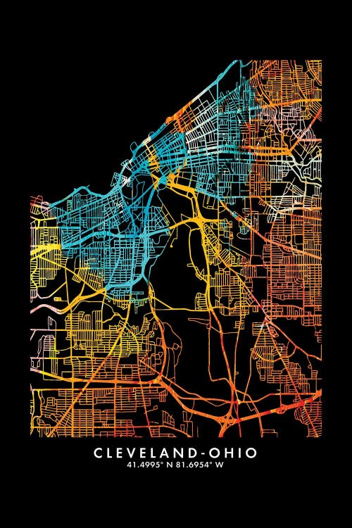 Cleveland-Ohio City Map, Shade Of Orange