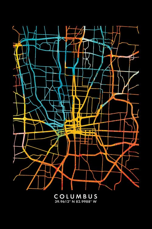 Columbus City Map, Shade Of Orange by WallDecorAddict wall art