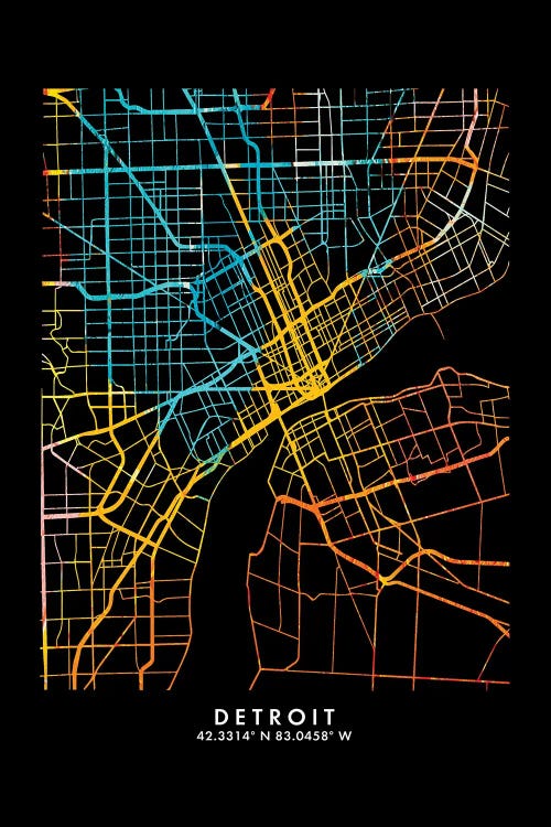 Detroit City Map, Shade Of Orange