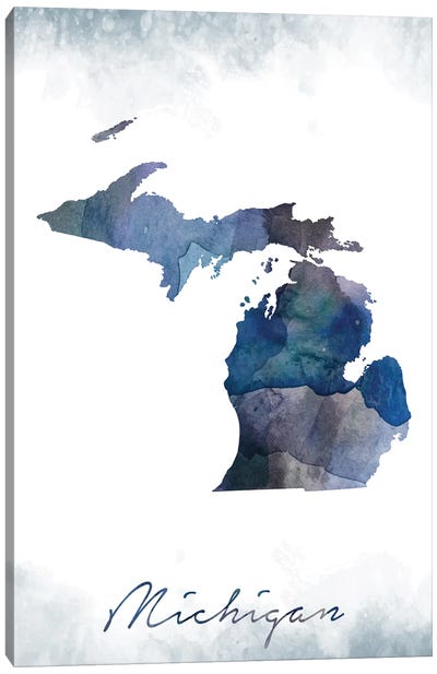 Michigan State Bluish Canvas Art Print - 3-Piece Map Art