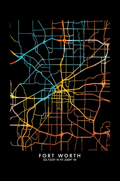 Minimalist Maps: Fort Worth City Map, Shade Of Orange by WallDecorAddict