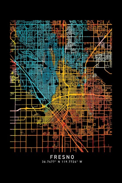 Fresno: Fresno, CA City Map, Shade Or Orange by WallDecorAddict