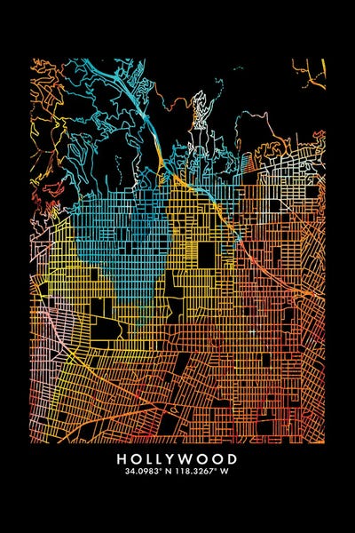 Los Angeles Maps: Hollywood City Map, Shade Of Orange by WallDecorAddict