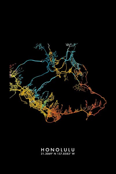 Honolulu: Honolulu City Map, Shade Of Orange by WallDecorAddict