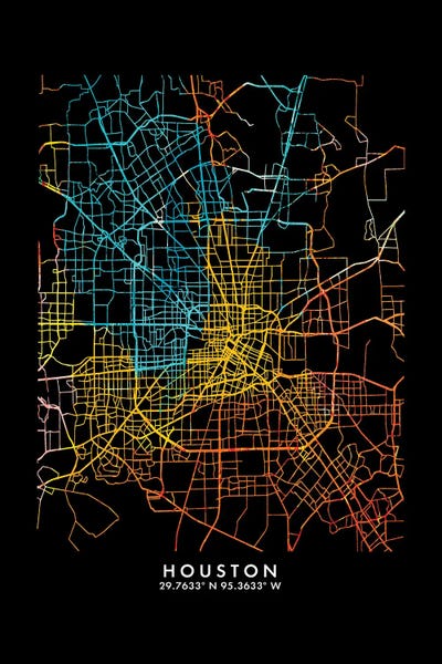 Canvas Print: Houston City Map, Shade Of Orange by WallDecorAddict