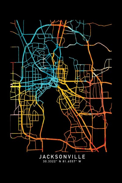 Jacksonville: Jacksonville City Map, Shade Of Orange by WallDecorAddict