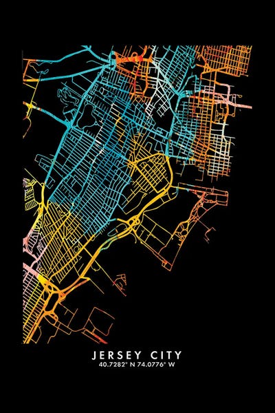 New Jersey: Jersey City Map, Shade Of Orange by WallDecorAddict