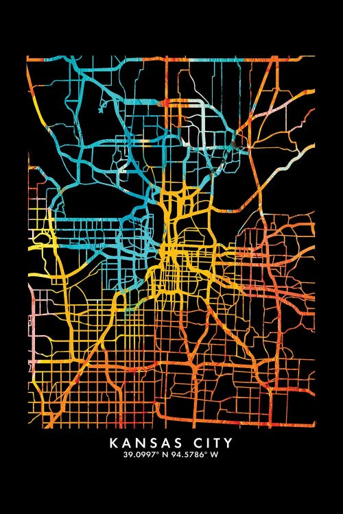 Kansas City Missouri City Map, Shade Of Orange by WallDecorAddict wall art