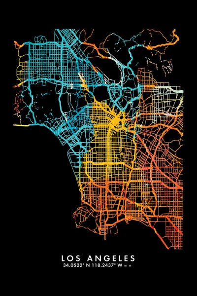Los Angeles Maps: Los Angeles City Map, Shade Of Orange by WallDecorAddict